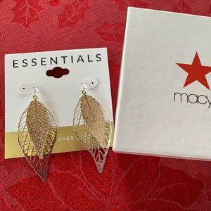 Double Feather-Shaped 18K Over Brass Silver/Gold Toned Dangle Filigree Earrings